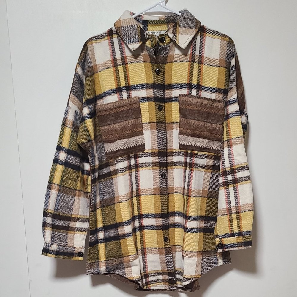 Multi plaid button down shirt jacket shacket - Picture 1 of 6